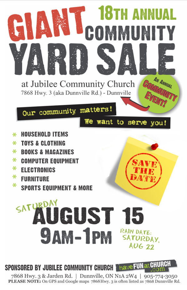 2026 Dunnville Haldimand Community Yard Sale Information Poster Sale Day